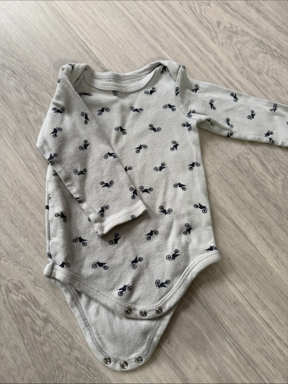 Hudson Baby Cream Long-Sleeve One-Piece with Navy Motorcycle Print